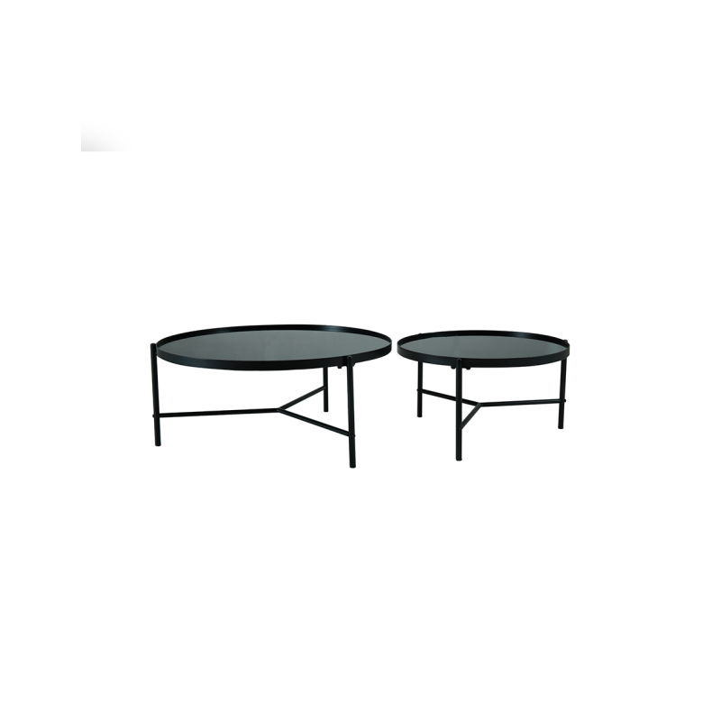 Set de 2 Mesas de Centro Baikal - Cristal Redondo Negro